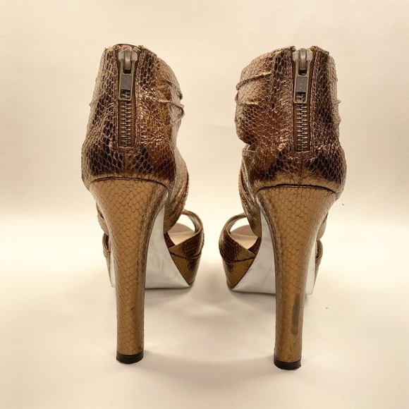 H by Halston // Bronze Snakeskin Embossed Metallic Heels, Size 8M - Picture 4 of 12